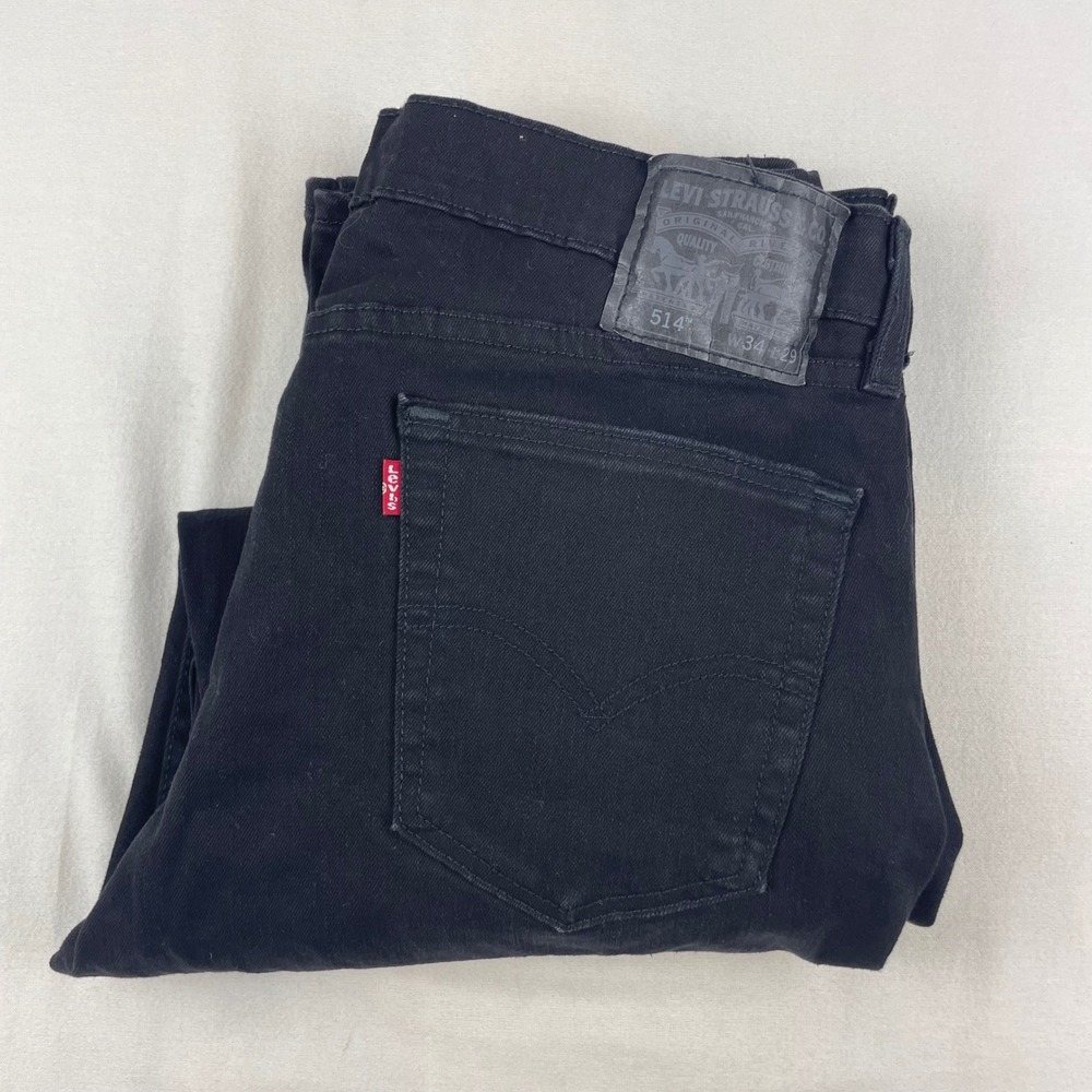 Levis 514 Straight Fit Jeans Mens 34x29 Black Denim Pants 00514-0730